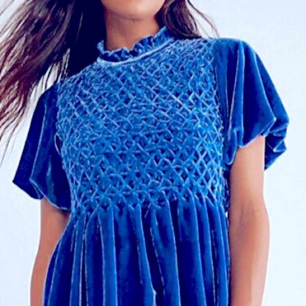 M NEW FREE PEOPLE GUM DROP MINI DRESS VELVET MOCK NECK STITCHED DEEP RI… - Picture 2 of 10